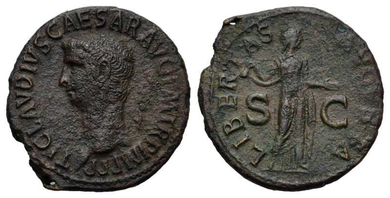 Claudius (41-54). Æ As (31,23 mm, 10,31 g). Rome, AD 50-54. Bare head l. R/ Libe...