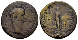 Claudius (41-54). Æ Sestertius (36,43 mm, 26,00 g). Rome, AD 42-43. Laureate head r. R/ Spes advancing l., holding flower and lifting hem of skirt. RI...