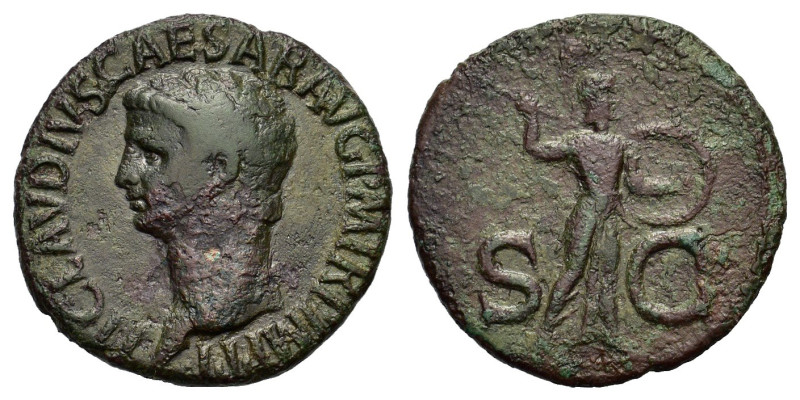 Claudius (41-54). Æ As (27,82 mm, 10,07 g). Rome, AD 50-54. Bare head l. R/ Mine...