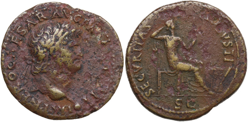 Nero (54-68). Æ Dupondius (29 mm, 13,1 g). Lugdunum, AD 67. Laureate head r. R/ ...