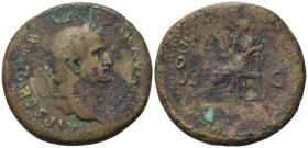 Galba (68-69). Æ Sestertius (34,54 mm, 21,10 g). Rome, October AD 68. Laureate head r. R/ Concordia seated l., holding branch and transverse scepter. ...
