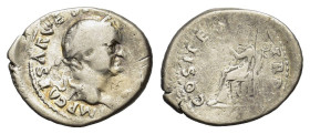 Vespasian (69-79). AR Denarius (20,23 mm, 3,11 g). Rome, AD 70. Laureate head r. R/ Pax seated l., holding olive branch and caduceus. RIC 29; RSC 94h....