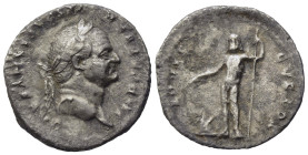Vespasian (69-79). AR Denarius (18, 70 mm, 2,70 g). Rome, AD 76; Laureate head r. R/ Jupiter standing facing, holding patera over altar and sceptre. R...