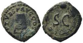 Titus (79-81). Æ Quadrans (). Rome, AD 80-81. Modius. R/ SC within wreath. RIC 136. Scarce. Very fine.