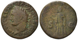 Titus (Caesar, 69-79). Æ As (25,18 mm, 10,10 g). Rome, AD 80-811. Laureate head l. R/ Spes standing l., holding flower and raising skirt. RIC 238. Abo...
