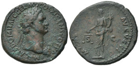 Domitian (81-96). Æ As (28,75 mm, 11,16 g). Rome, AD 85. Laureate bust r., wearing aegis. R/ Moneta standing l., holding scales and cornucopiae. RIC 3...