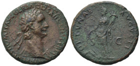 Domitian (81-96). Æ As (27,68 mm, 9,87 g). Rome, AD 88-89. Laureate head r. R/ Fortuna standing l., holding rudder and cornucopiae. RIC 648. Very fine...