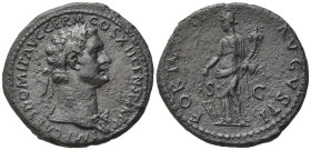 Domitian (81-96). Æ As (28,35 mm, 12,86 g). Rome, AD 88-89. Laureate head r. R/ Fortuna standing l., holding rudder and cornucopiae. RIC 648. Very fin...