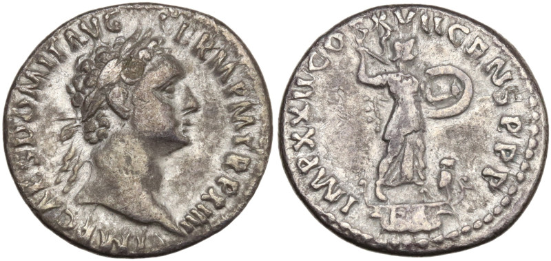 Domitian (81-96). AR Denarius (18 mm, 3,1 g). Rome, AD 95. Laureate head r. R/ M...