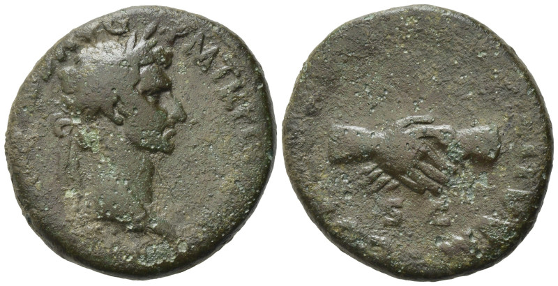 Nerva (96-98). Æ As (25,94 mm, 12,00 g). Rome, AD 97. Laureate head r. R/ Claspe...