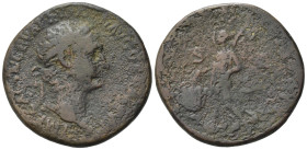 Trajan. AD 98-117. Æ As (27,00 mm, 8,82 g). Rome, AD 98-99. Laureate head r. R/ Victory alighting l., holding shield inscribed SP/QR and palm. RIC 395...