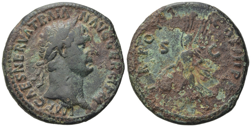 Trajan (98-117). Æ As (28,24 mm, 10,95 g). Rome, AD 101-102. Laureate head r. R/...
