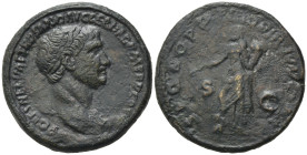 Trajan (98-117). Æ Sestertius (34,62 mm, 25,52 g). Rome, 104/5-107. Laureate head r. R/ Pax standing l., holding branch and cornucopiae; foot, placed ...