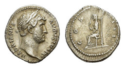 Hadrian (117-138). AR Denarius (17,6 mm, 3g). Rome, AD 128-132 Laureate bust r., slight drapery on far shoulder. R/ Pudicitia, veiled, seated l. RIC 3...