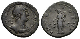 Hadrian (117-138). Æ As (28,54 mm, 9,04 g). Rome, AD 119-121. Laureate draped and cuirassed bust r. R/ Pax standing l., holding branch and cornucopiae...