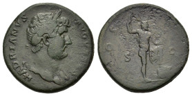 Hadrian (117-138). Æ Sestertius (33,54 mm, 26,45 g). Rome, AD 124-128. Laureate bust r., slight drapery. R/ Neptune standing r., foot on prow, mantle ...
