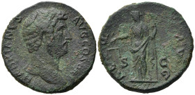Hadrian (117-138). Æ Sestertius (31,10 mm, 22,62 g). Rome, AD 134-138. Laureate bust r. R/ Aequitas standing l., holding scales and scepter. RIC 743. ...