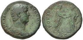 Hadrian (117-138). Æ Sestertius (30,37 mm, 25,31 g). Rome, AD 134-138. Laureate and draped bust r. R/Hadrian, standing r. and holding roll, clasping h...