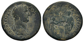 Hadrian (117-138). Æ Sestertius (32,71 mm, 22,30 g). Rome, AD 134-138. Bare head and draped bust r. R/ Hadrian standing l., holding volumen, about to ...