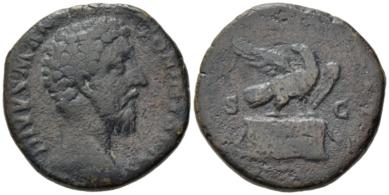 Divus Marcus Aurelius (died 180). Æ Sestertius (29,23 mm, 17,49 g). Bare head r....