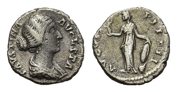 Faustina Junior (Augusta, 147-176 ). AR Denarius (16,5 mm, 3 g). Roma, AD 147-16...