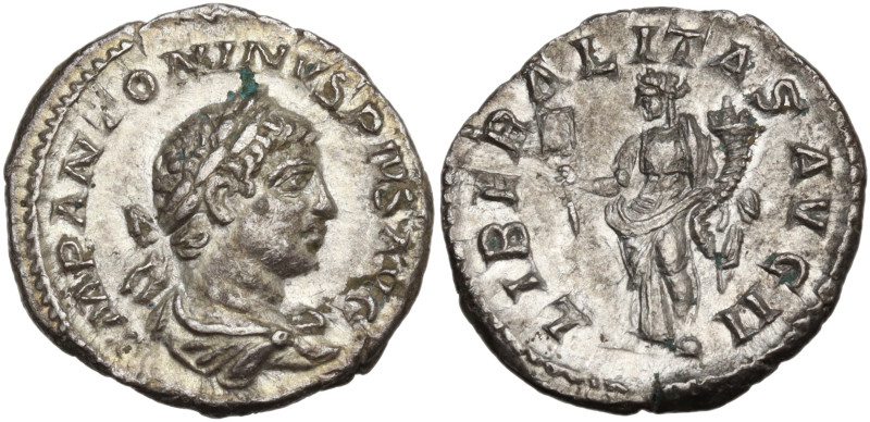 Elagabalus (218-222). AR Denarius (18,6 mm, 2,6 g). Rome, AD 219. Laureate and d...