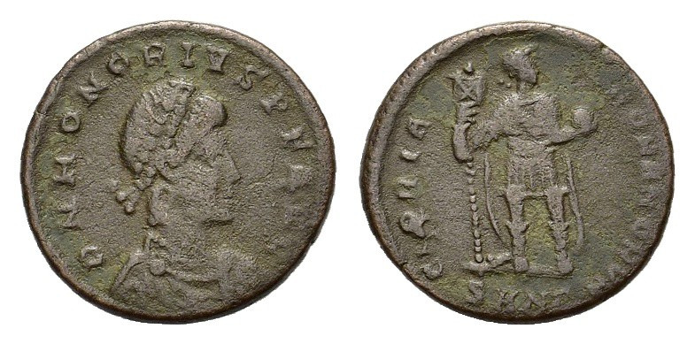 Honorius (393-423). Æ Follis (22 mm, 5,4 g). Nicomedia, AD 393-395. Pearl-diadem...