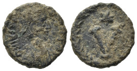 Justin II (565-578). Æ 5 Nummi (11,25 mm, 1,1 g). Uncertain mint, probably in Sicily, AD 567-572. Diademed, draped and cuirassed bust r. R/ Large V; a...