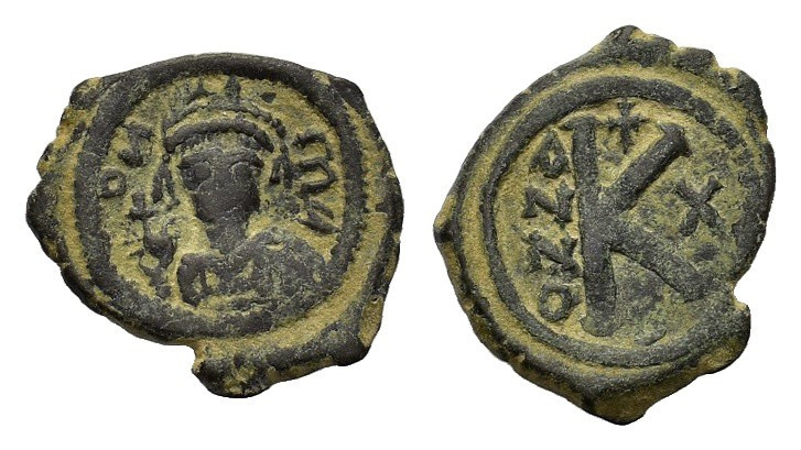 Maurice Tiberius (582-602). Æ 20 Nummi (24,6 mm, 6,3 g). Nicomedia, year 10 (AD ...