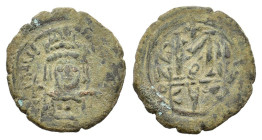 Heraclius (610-641). Æ 40 Nummi (29,7 mm, 12,2 g). Cyzicus, year 4 (AD 613/4). Helmeted and cuirassed facing bust, holding globus cruciger and shield....