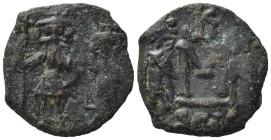 Constans II with Constantine IV, Heraclius and Tiberius (641-668). Æ 40 Nummi (19,10 mm, 2,34 g). Syracuse. Constans, holding long cross, and Constant...