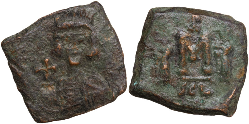 Constantine IV with Heraclius and Tiberius (668-685). Æ Follis (22 mm, 6 g). Syr...