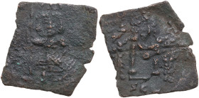 Constantine IV (668-685). Æ 40 Nummi (20 mm, 1,5 g). Syracuse, AD 672-677. Constantine, helmeted and cuirassed, standing facing, holding spear. R/ Lar...