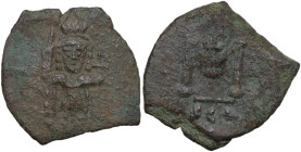 Constantine IV (668-685). Æ 40 Nummi (21,7 mm, 5,3 g). Syracuse, AD 682-685. Constantine, helmeted and cuirassed, standing facing, holding spear. R/ L...