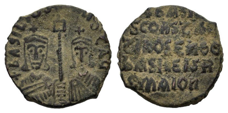 Basil I The Macedonian with Constantine (867-886). Æ Follis (24 mm, 5,8 g). Cons...