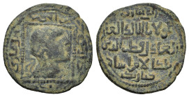 Islamic, Artuqids of Mardin. Qubt al-Din Il-Ghazi II (572-580 AH / 1176-1184 AD). AE Dirham (29,50 mm, 8,90 g). Mardin, undated. Diademed head in bead...