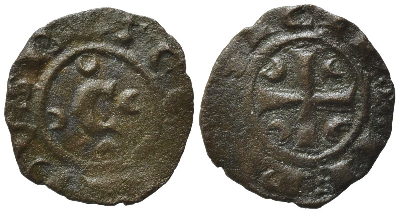 Italy, Brindisi. Corrado II (1254-1258). Æ Denaro (14,53 mm, 0,64 g). C, four cr...