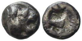 Modern forgeries. AR Obol (9,71 mm, 1,24 g). Head of lion. R/ Head of cock in incuse. Good fine.