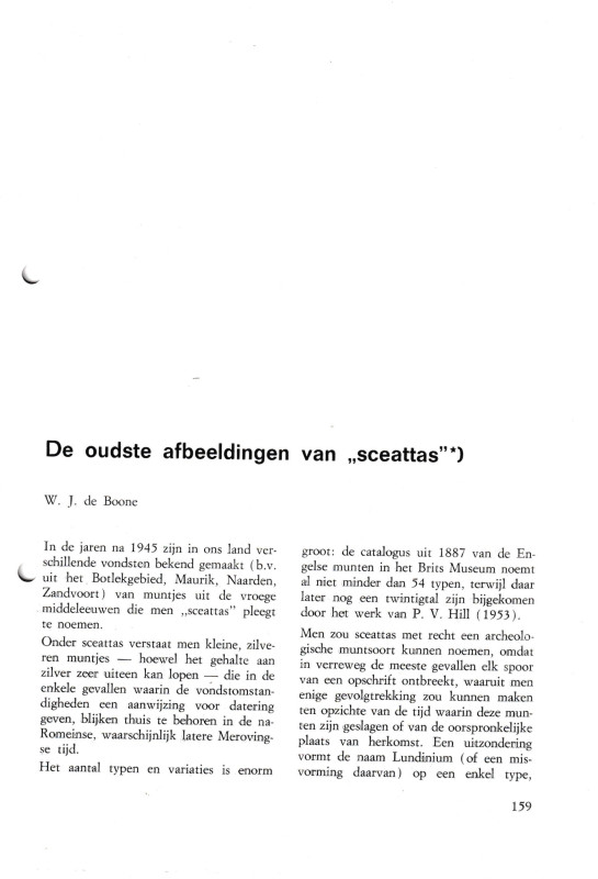 De Boone W. J., De oudste afbeeldingen van "sceattas". Ristampa da "Westerbeem X...