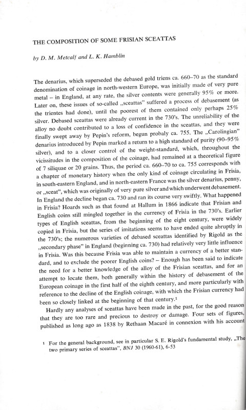 Metcalf D. M. and Hamblin L. K., The composition of some frisian sceattas. Rista...