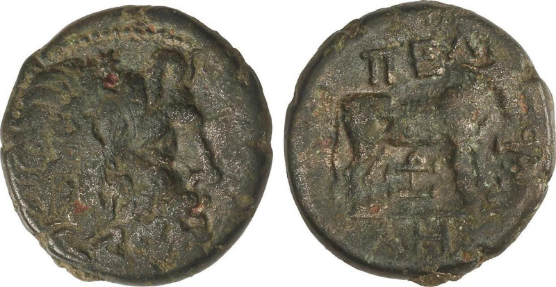 AE 19. Posterior al 148 a.C. PELLA. MACEDONIA. Anv.: Cabeza de Atenea a derecha....