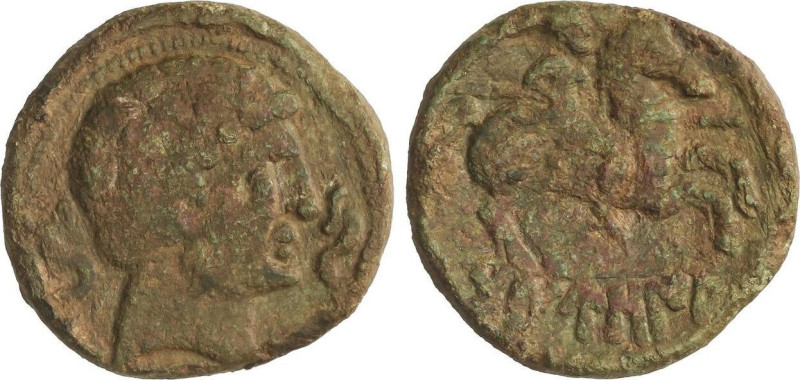 As. 120-20 a.C. DANUSIA (BOTIJA, Cáceres). Anv.: Busto masculino a derecha, entr...