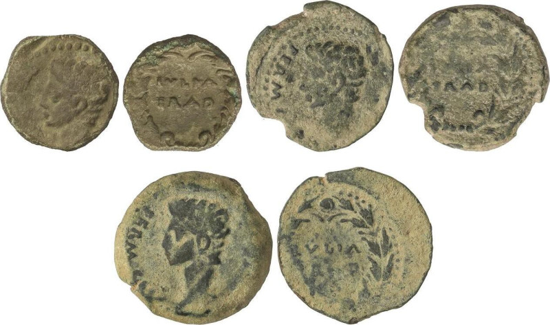 Lote 3 monedas As. 27 a.C.-14 d.C. ÉPOCA DE AUGUSTO. IULIA TRADUCTA (ALGECIRAS, ...