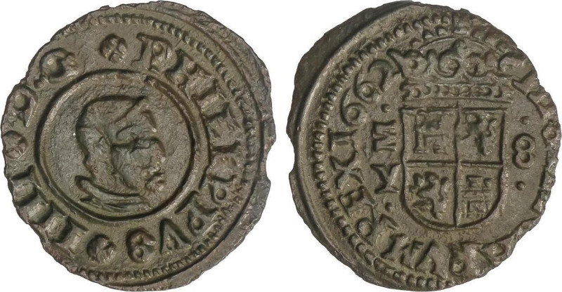 8 Maravedís. 1662. MADRID. Y. 1,69 grs. Marca de ceca tumbada. (Algo descentrada...