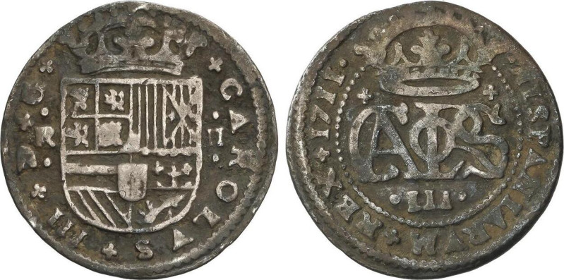 2 Reales. 1711. BARCELONA. 4,08 grs. AC-32. BC+.