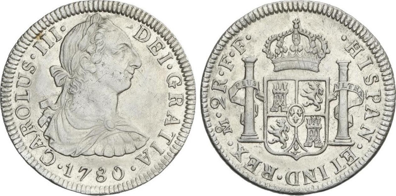 2 Reales. 1780. MÉXICO. F.F. (Leves rayitas, algo limpiada). AC-669. EBC-.