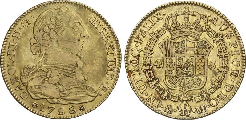 4 Escudos. 1788/7. MADRID. M/J.D. 13,41 grs. Acuñación algo floja en anverso. AC...