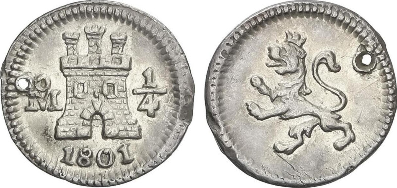 1/4 Real. 1801. MÉXICO. 0,83 grs. (Perforación). AC-131. MBC+/EBC-.