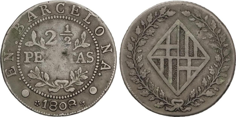 2 1/2 Pesetas. 1808. BARCELONA. 13,08 grs. Acuñación floja en el centro, normal ...