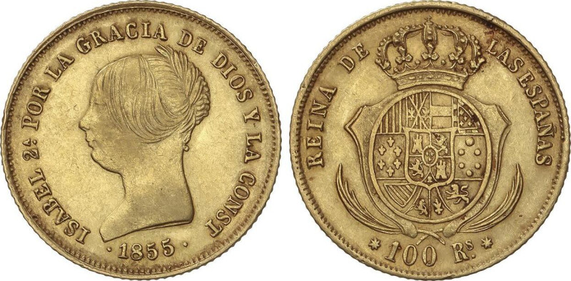 100 Reales. 1855. SEVILLA. 8,31 grs. AC-796. MBC+.